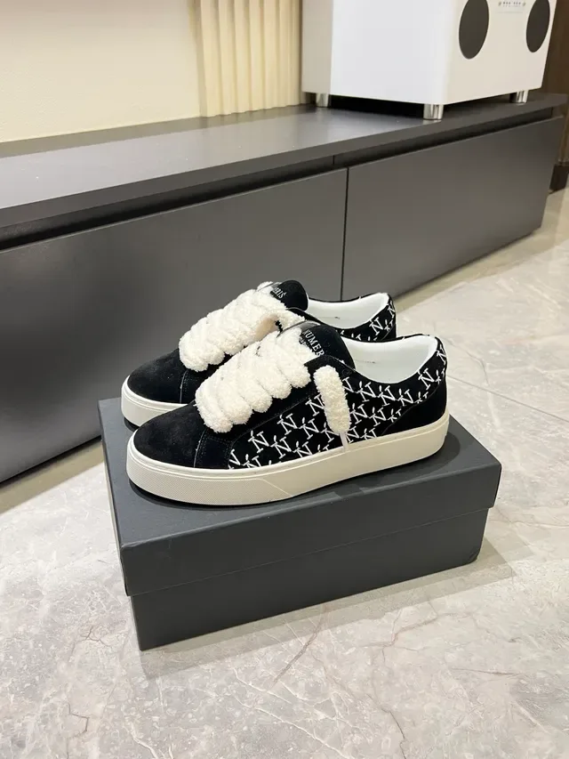 Black White Suede Repeating Monogram Pattern Sneakers 5