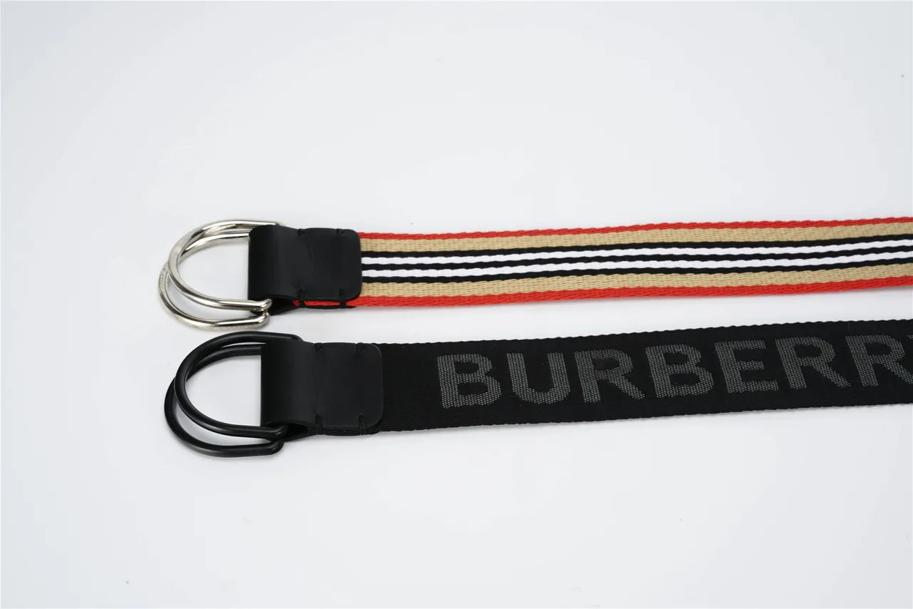 Ceinture canvas noir blanc avec sangle tissée de cuir et fermoir de cuir 2