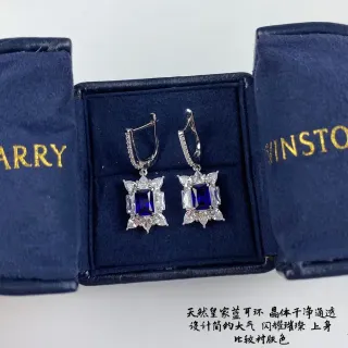 Blue and Clear Stone Dangling Lever-Back Earrings