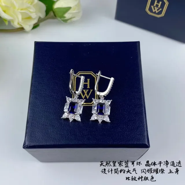 Blue and Clear Stone Dangling Lever-Back Earrings 4