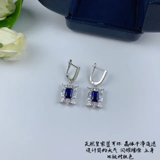 Blue and Clear Stone Dangling Lever-Back Earrings 6