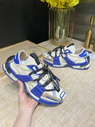 Blue and Cream Chunky Strap Sneakers 2