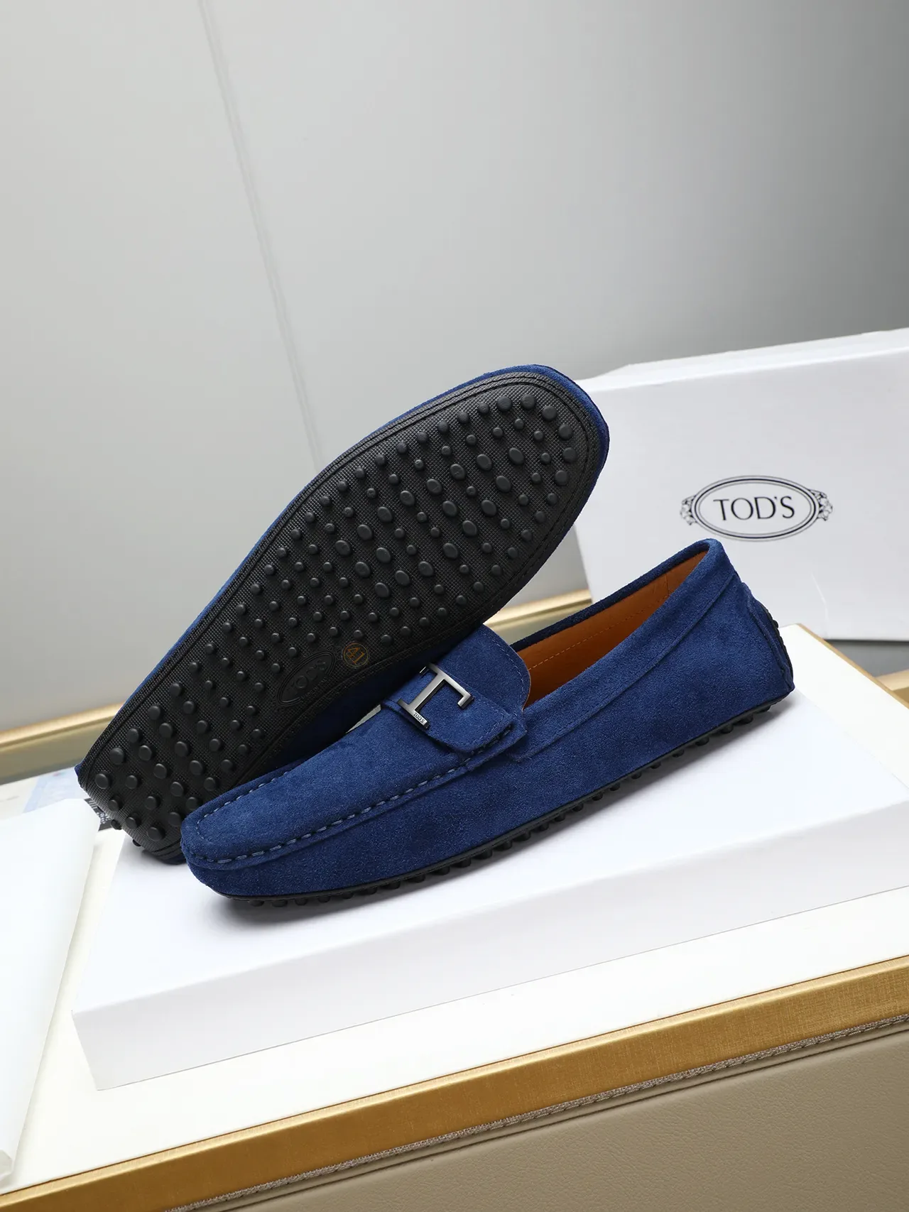 Blue Black Suede Upper Metal Buckle Strap Loafer 4