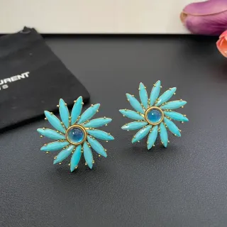 Blue Gold Flower-Shaped Marquise-Cut Stone Petals Earrings