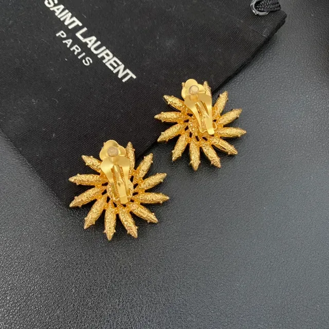 Blue Gold Flower-Shaped Marquise-Cut Stone Petals Earrings 6