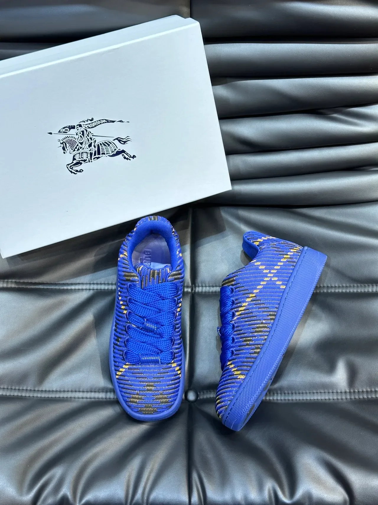 Blue Knit Woven Pattern Low-Top Sneakers 5