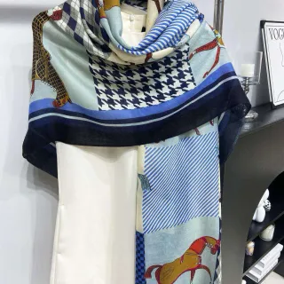 Blue Patchwork Horse Motif Shawl