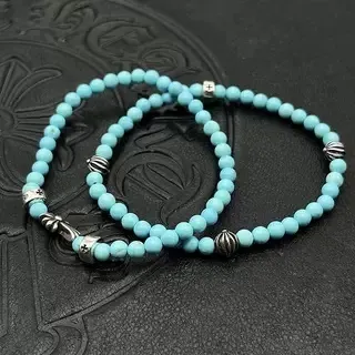 Pulsera elástica de cuentas azul y plateada