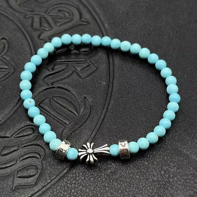 Blue Silver Beaded Stretch Bracelet 7