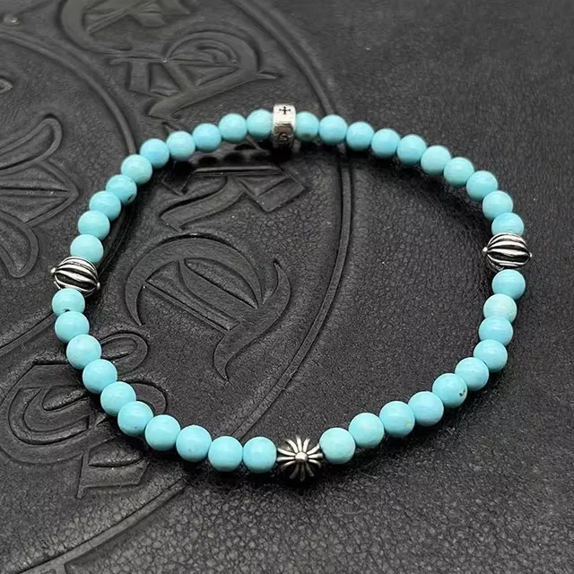 Blue Silver Beaded Stretch Bracelet 8