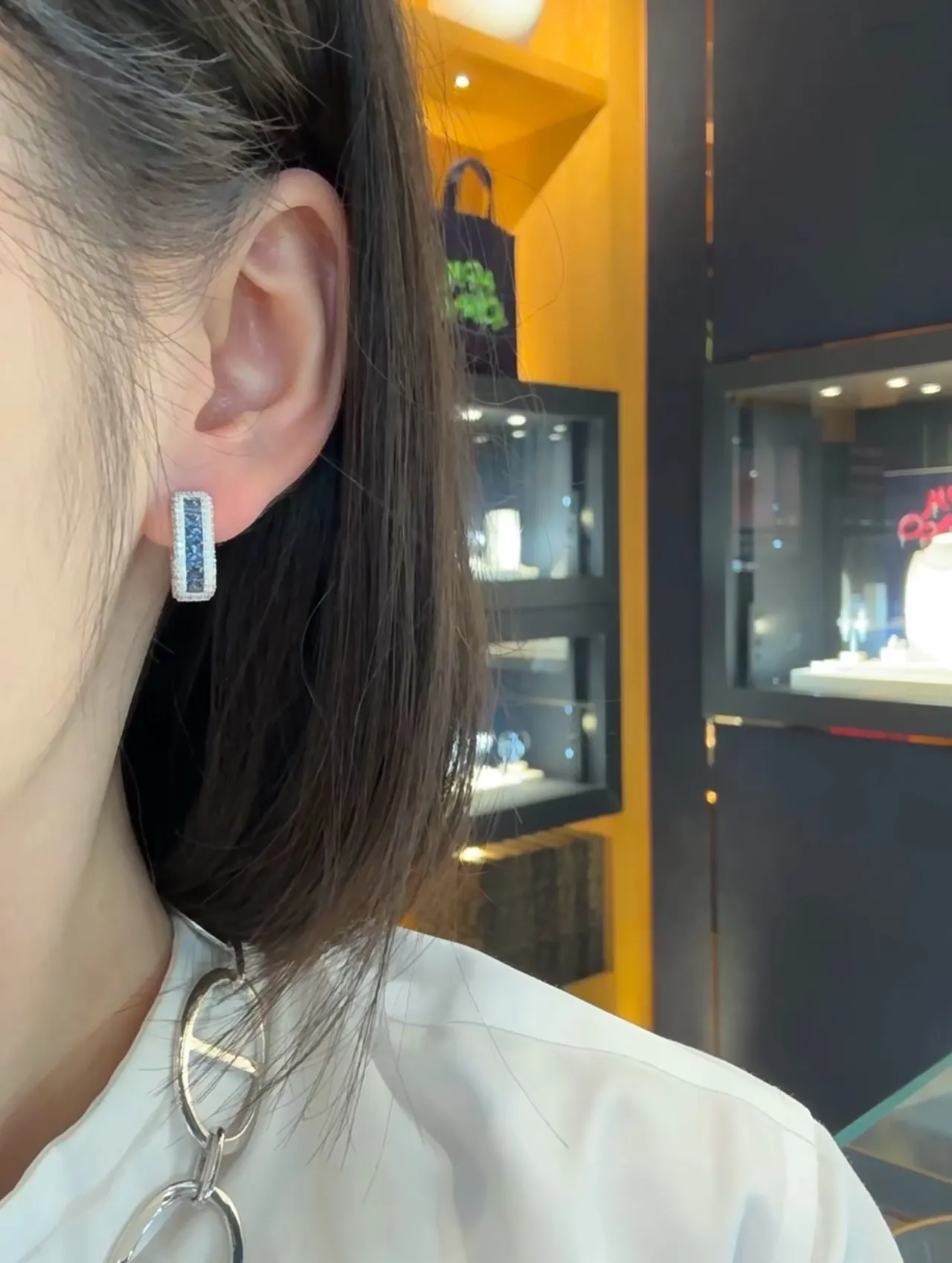 Blue Silver Hoop Pavé-Set Earrings 3