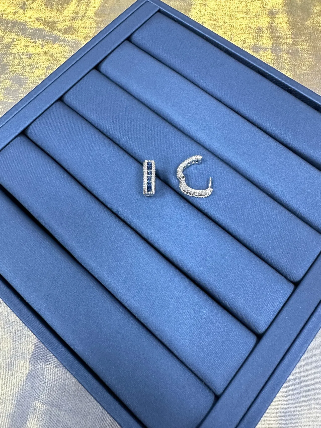 Blue Silver Hoop Pavé-Set Earrings 8