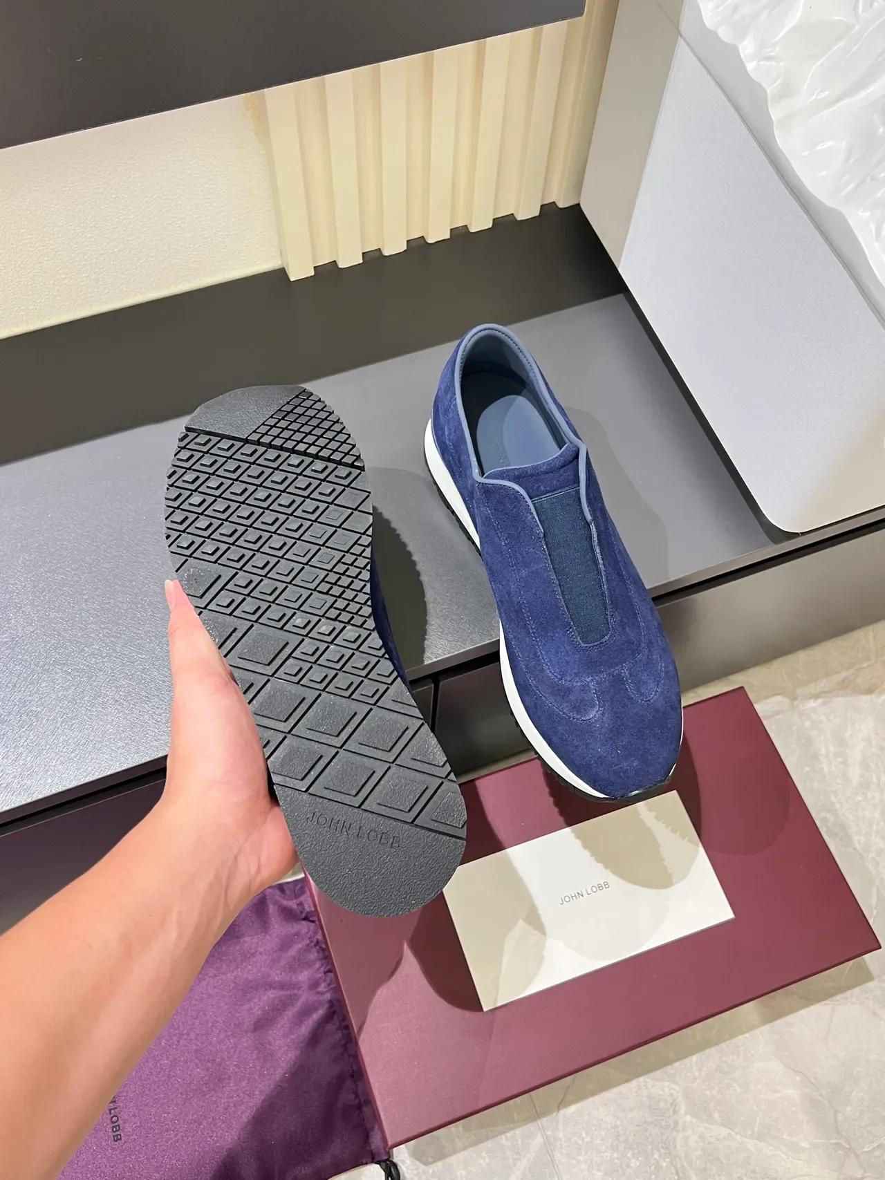 Blue White Suede Upper Elastic Gusset Slip-On Sneakers 3