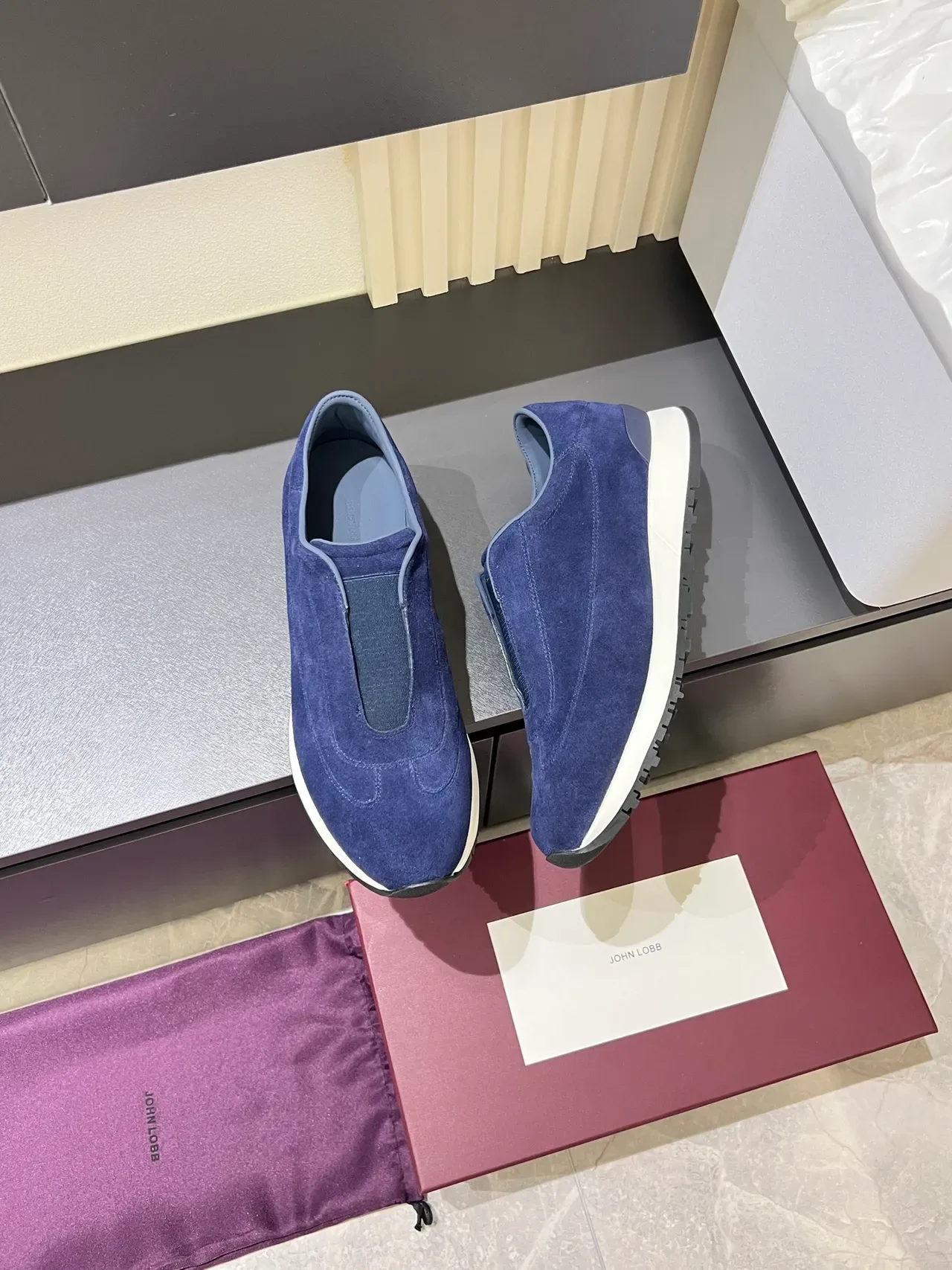 Blue White Suede Upper Elastic Gusset Slip-On Sneakers 4