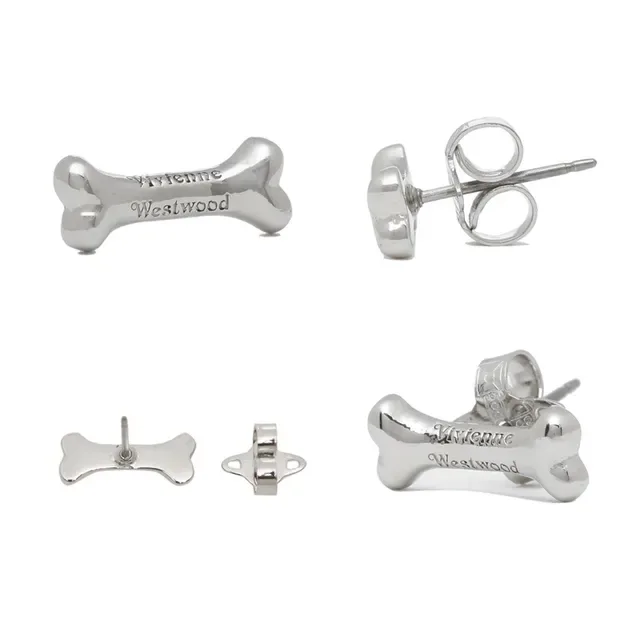 Bone-Shaped Polished Silver Stud Earrings 4