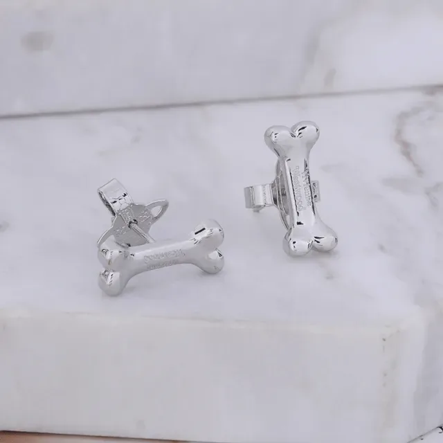 Bone-Shaped Polished Silver Stud Earrings 6