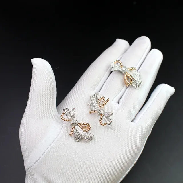 Bow-Shaped Pavé Diamond Two-Tone Stud Earrings 3