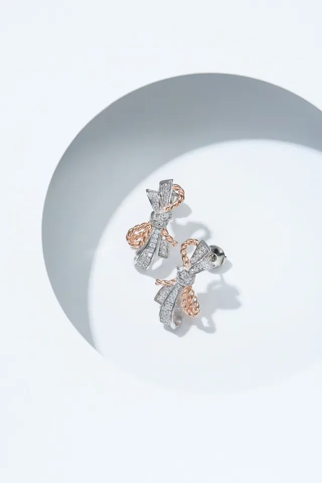 Bow-Shaped Pavé Diamond Two-Tone Stud Earrings 5