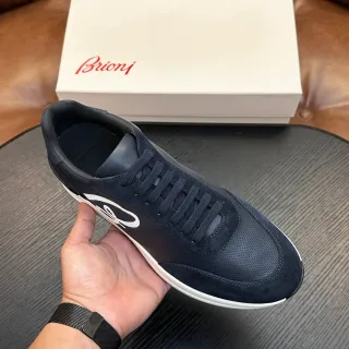 Brioni Tênis Lifestyle de Camurça e Couro Navy