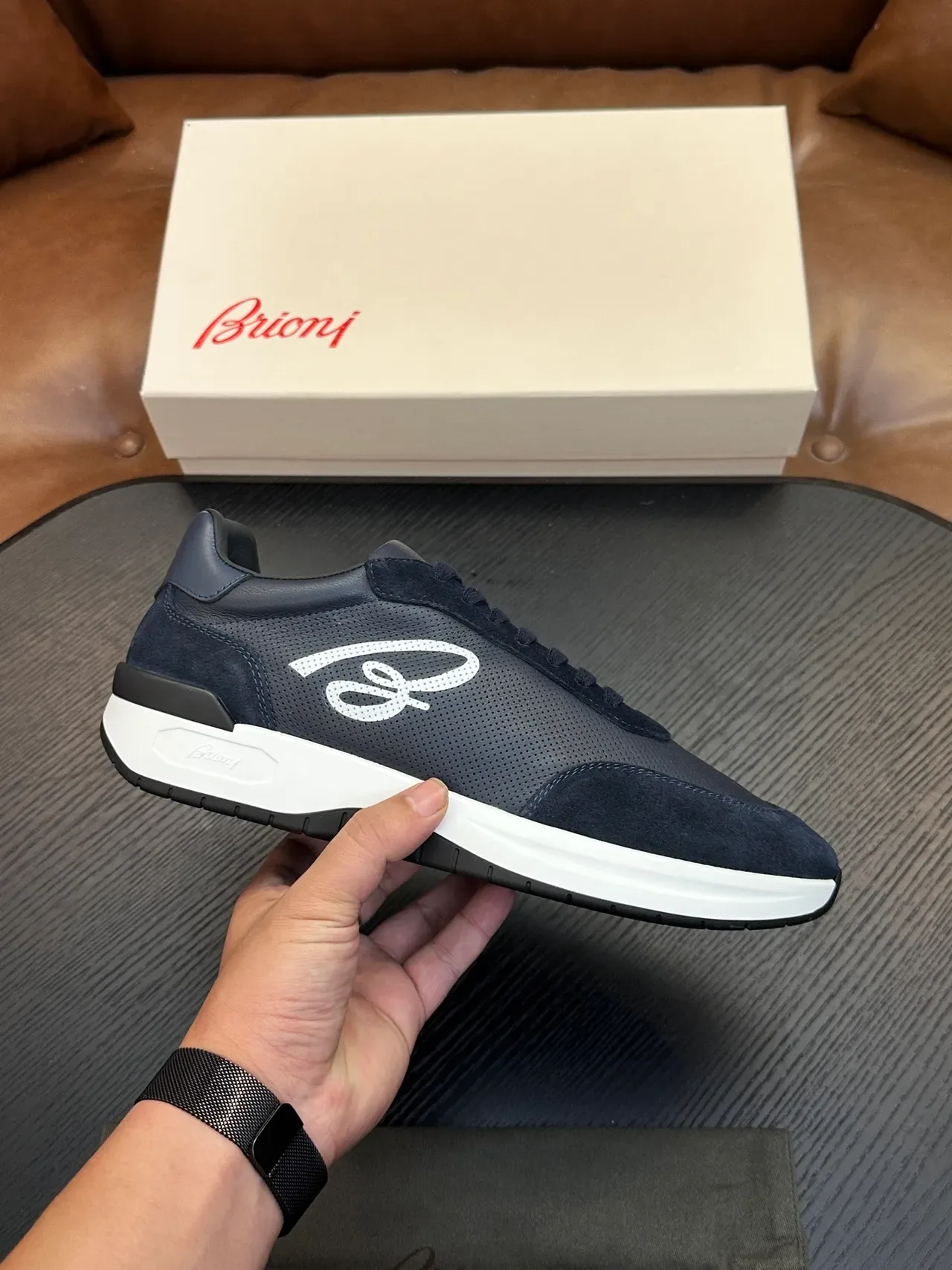 Brioni Navy Suede and Leather Lifestyle Sneaker 2