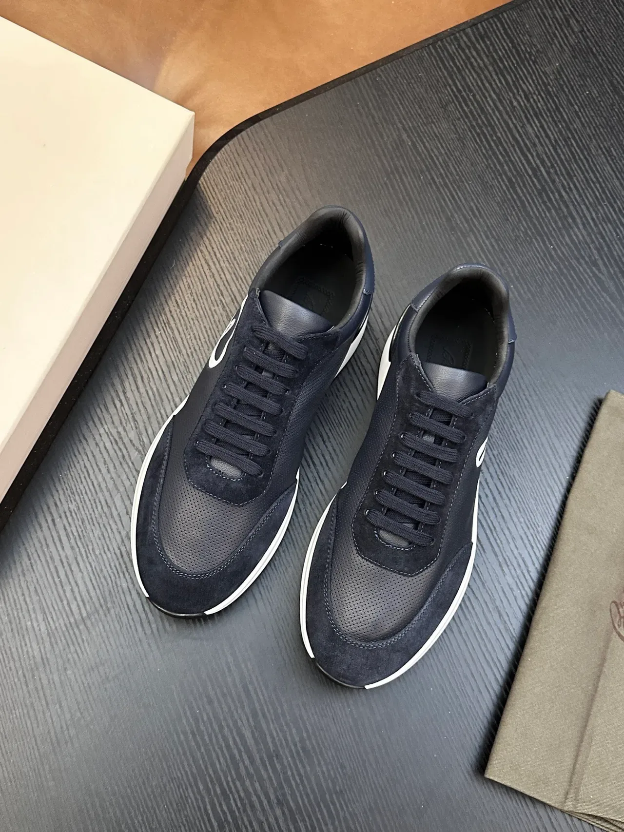 Brioni Navy Suede and Leather Lifestyle Sneaker 3