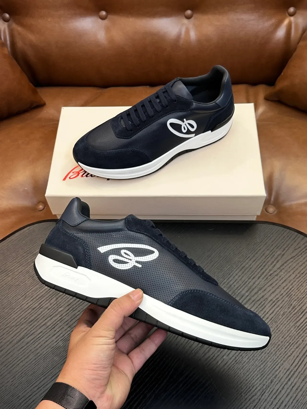 Brioni Navy Suede and Leather Lifestyle Sneaker 5