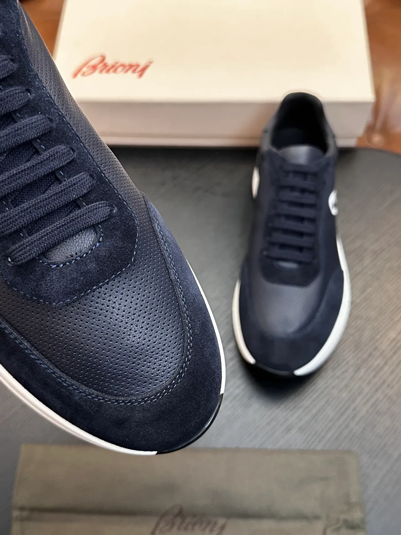 Brioni Navy Suede and Leather Lifestyle Sneaker 6
