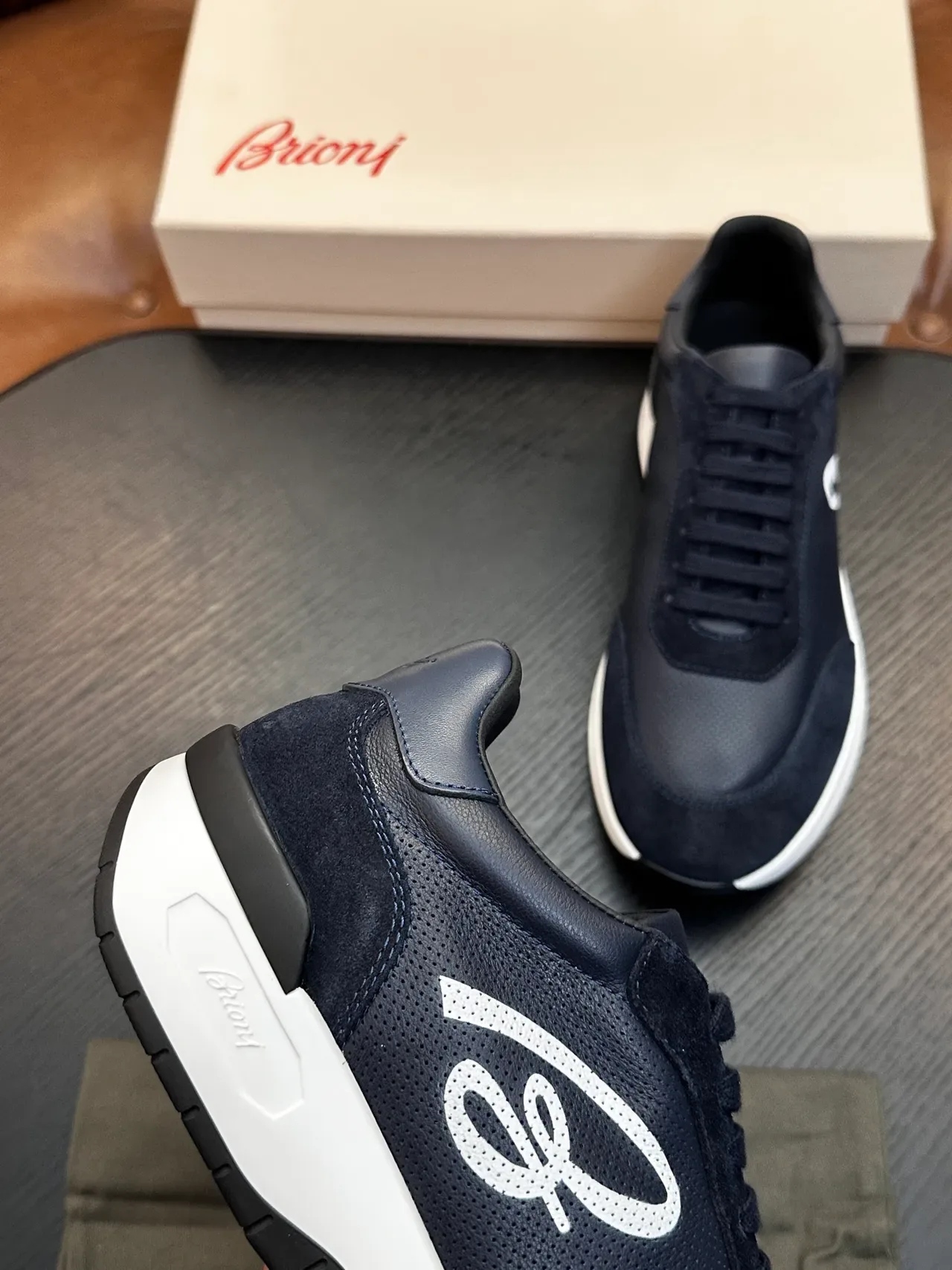 Brioni Navy Suede and Leather Lifestyle Sneaker 7