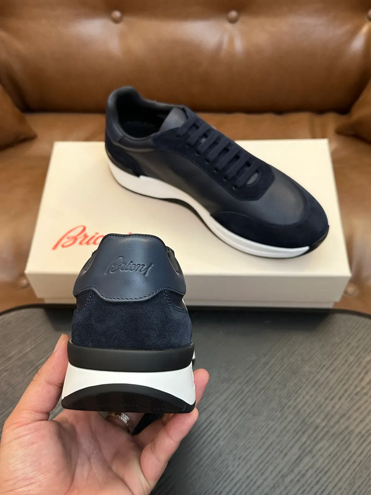 Brioni Navy Suede and Leather Lifestyle Sneaker 8