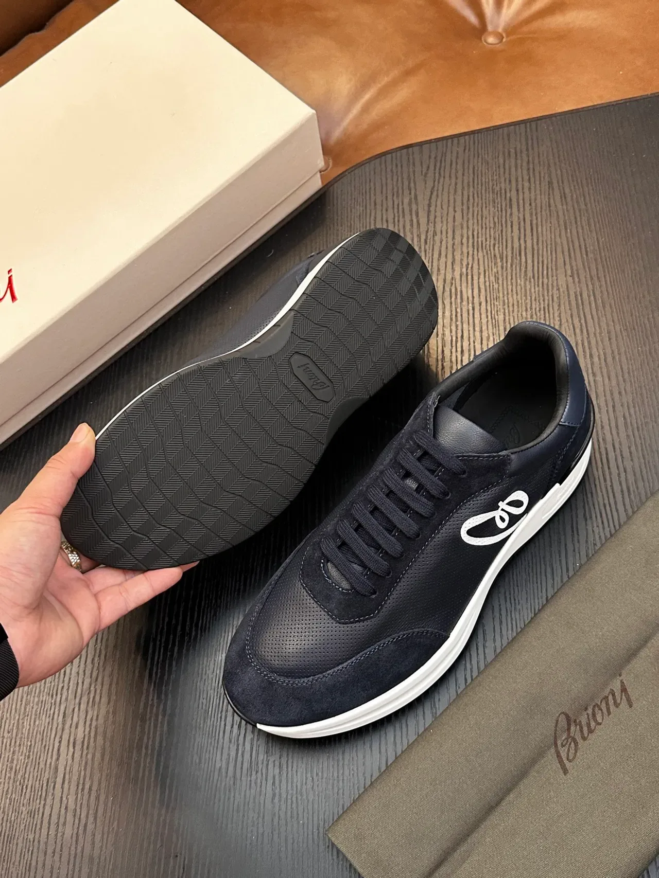 Brioni Navy Suede and Leather Lifestyle Sneaker 9
