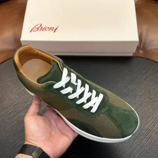 Brioni Tênis Lifestyle Verde Oliva em Camurça e Malha