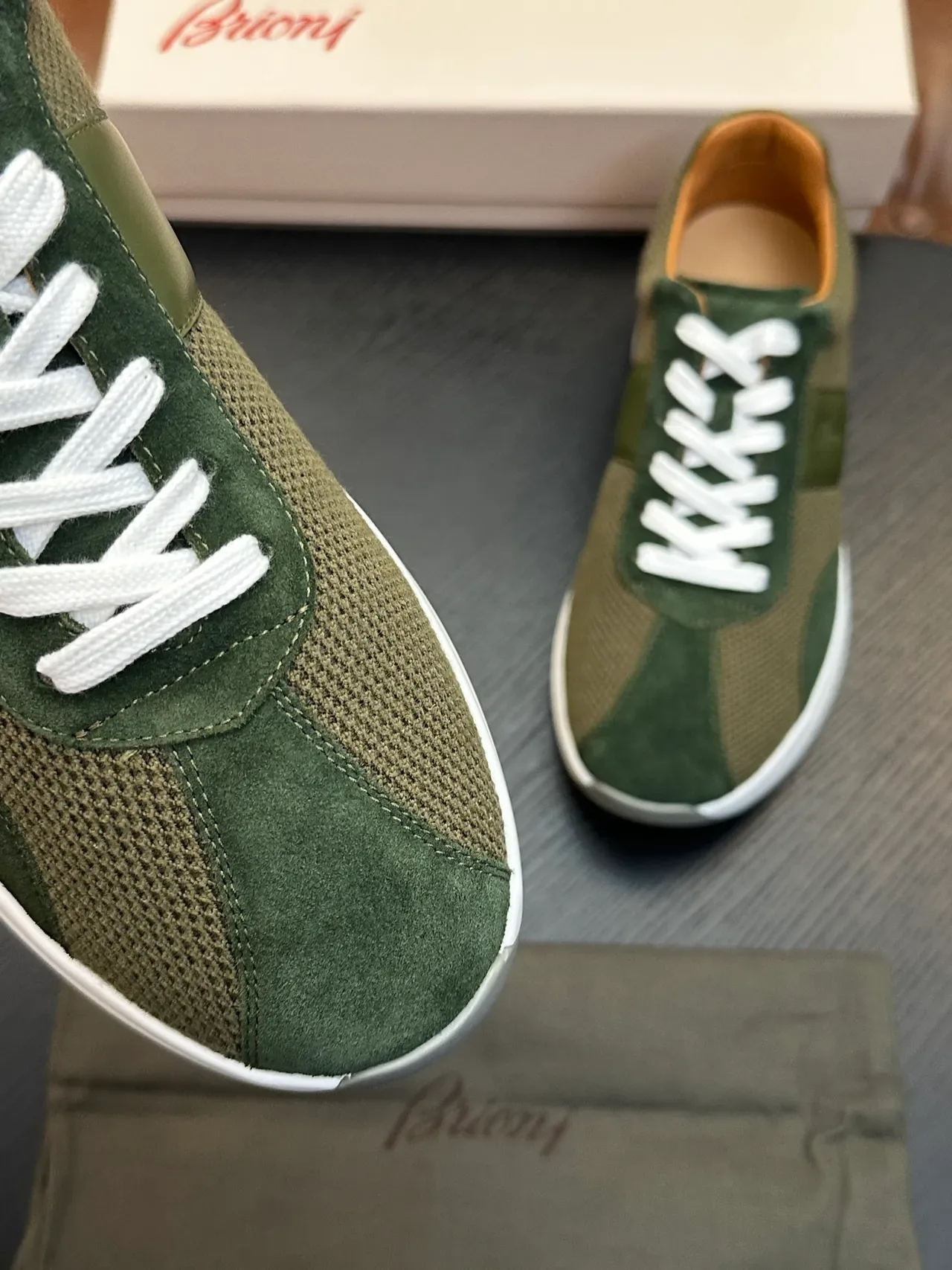 Brioni Olive Green Suede and Mesh Lifestyle Sneaker 6