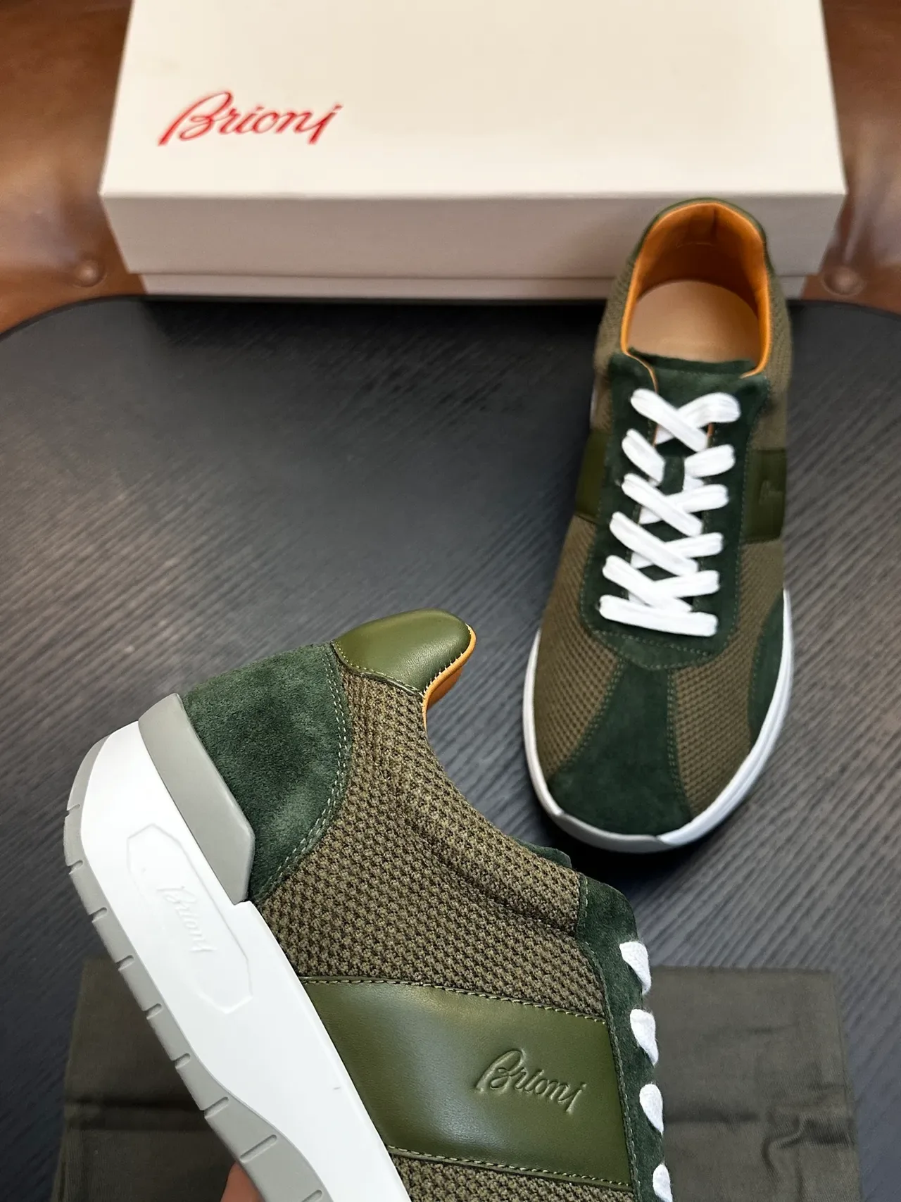 Brioni Olive Green Suede and Mesh Lifestyle Sneaker 7