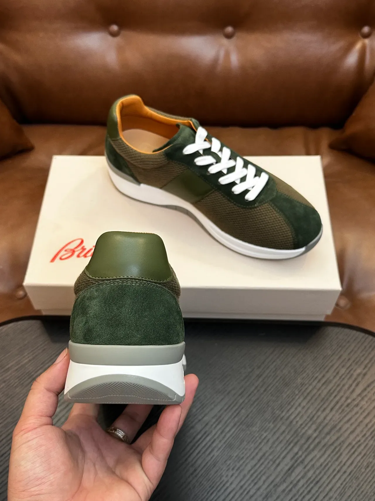 Brioni Olive Green Suede and Mesh Lifestyle Sneaker 8