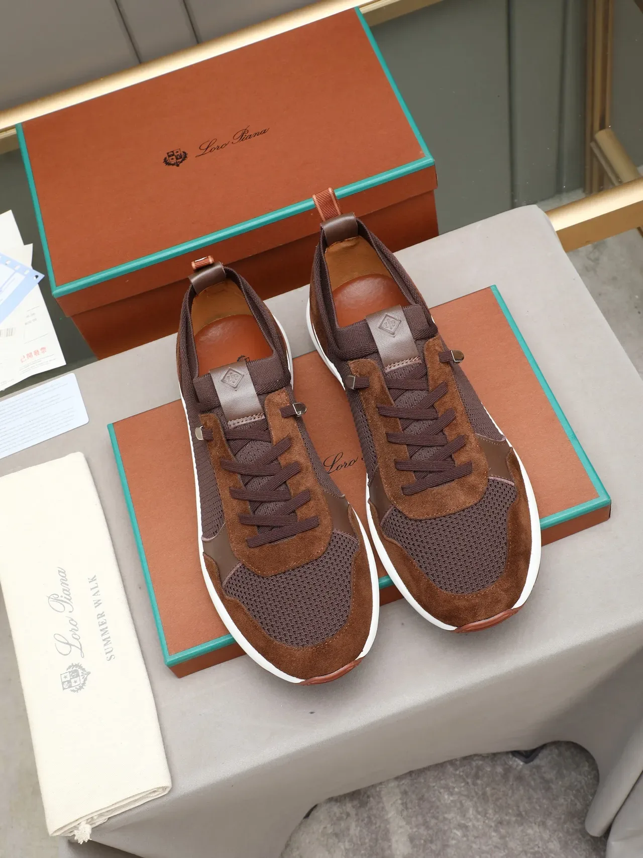 Brown and White Mesh-Suede Lifestyle Sneaker 2
