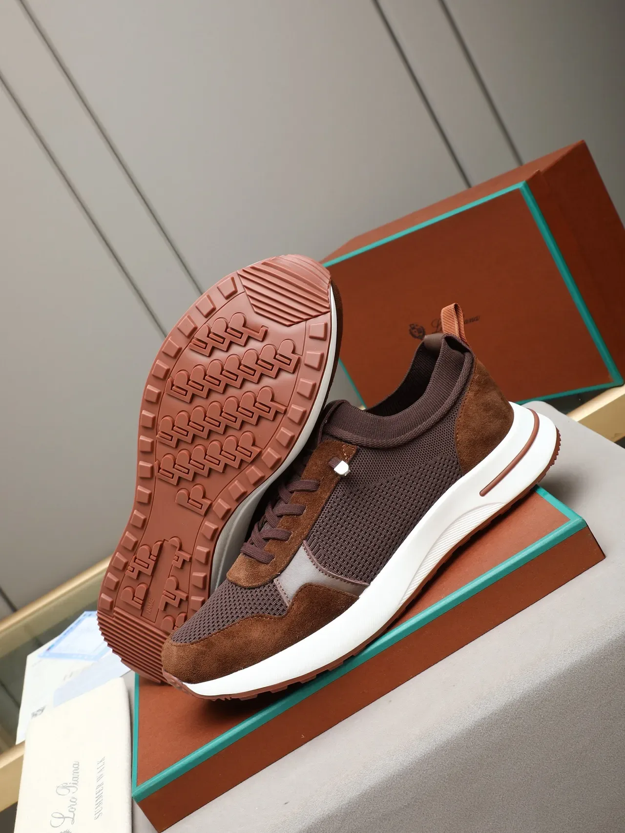 Brown and White Mesh-Suede Lifestyle Sneaker 4
