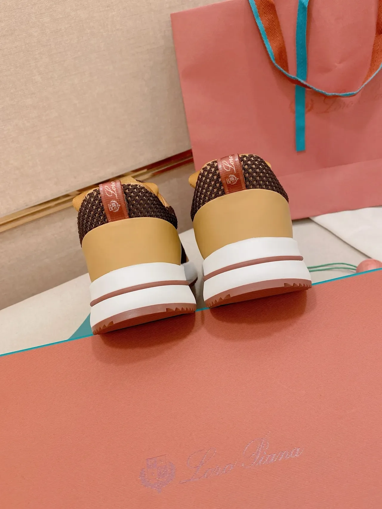 Brown Beige Knit Two-Tone Upper Chunky White Midsole Sneakers 3