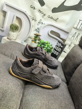 Brown Beige Laceless Dual Strap Closure Sneakers 9