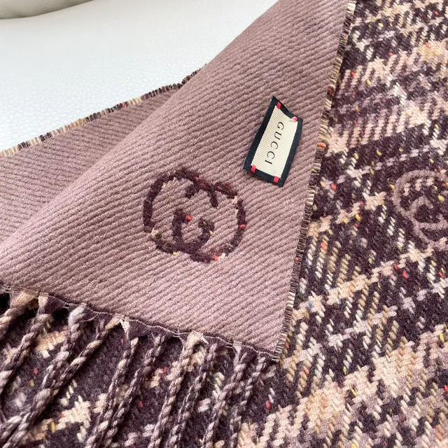 Brown Beige Plaid Pattern Woven Texture Cashmere Scarf 2