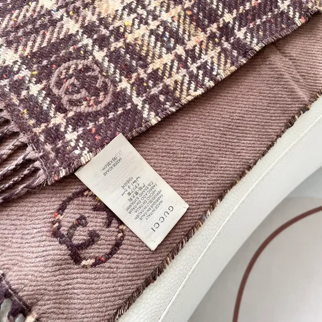Brown Beige Plaid Pattern Woven Texture Cashmere Scarf 3