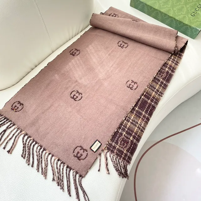 Brown Beige Plaid Pattern Woven Texture Cashmere Scarf 6