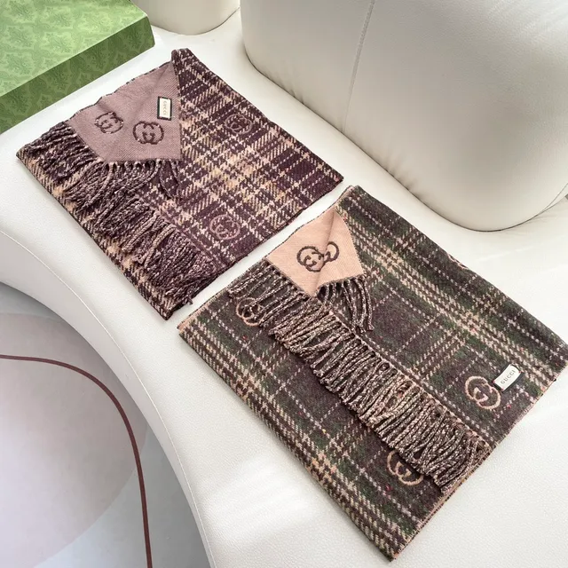 Brown Beige Plaid Pattern Woven Texture Cashmere Scarf 9