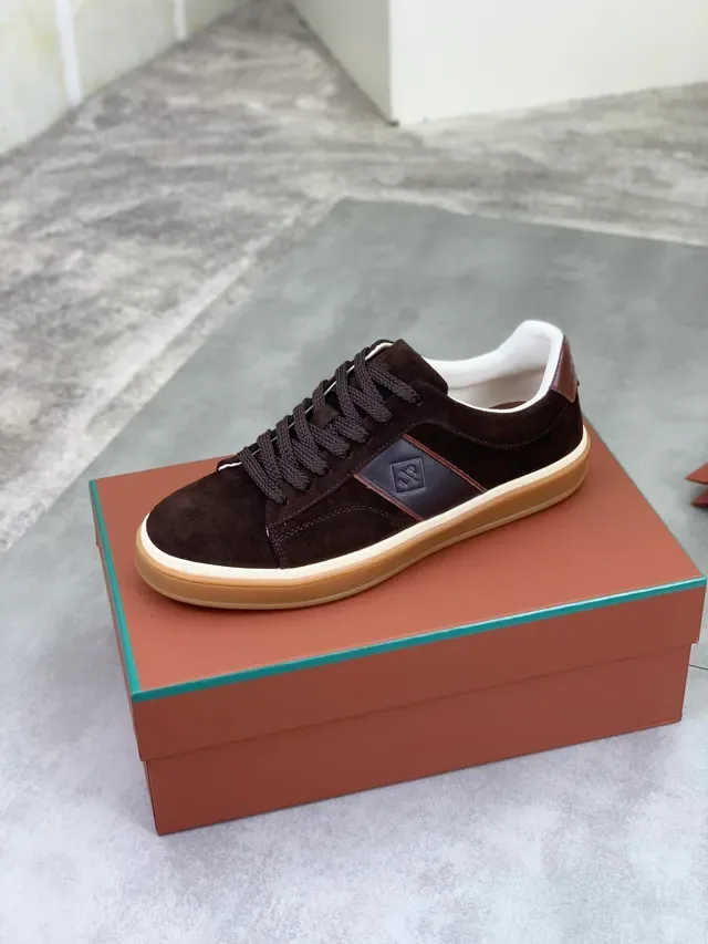Brown Beige Suede Upper Gum Rubber Sole Sneakers 4