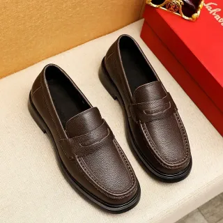 Brown Black Pebbled Leather Penny Strap Loafer