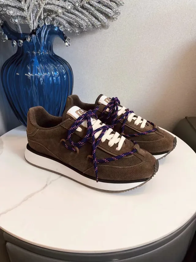 Brown Blue Suede Upper Contrast Rope-Style Laces Sneakers 2