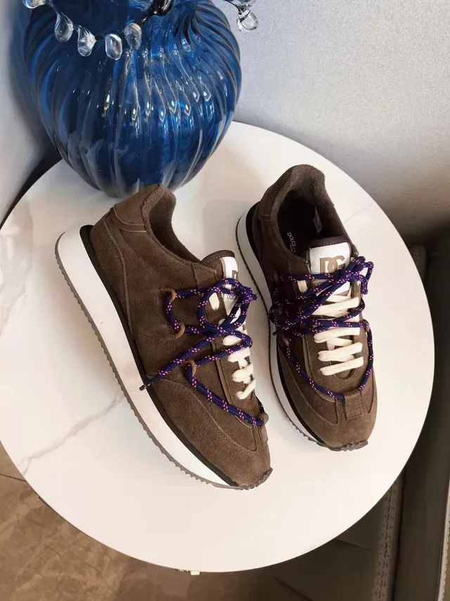 Brown Blue Suede Upper Contrast Rope-Style Laces Sneakers 3