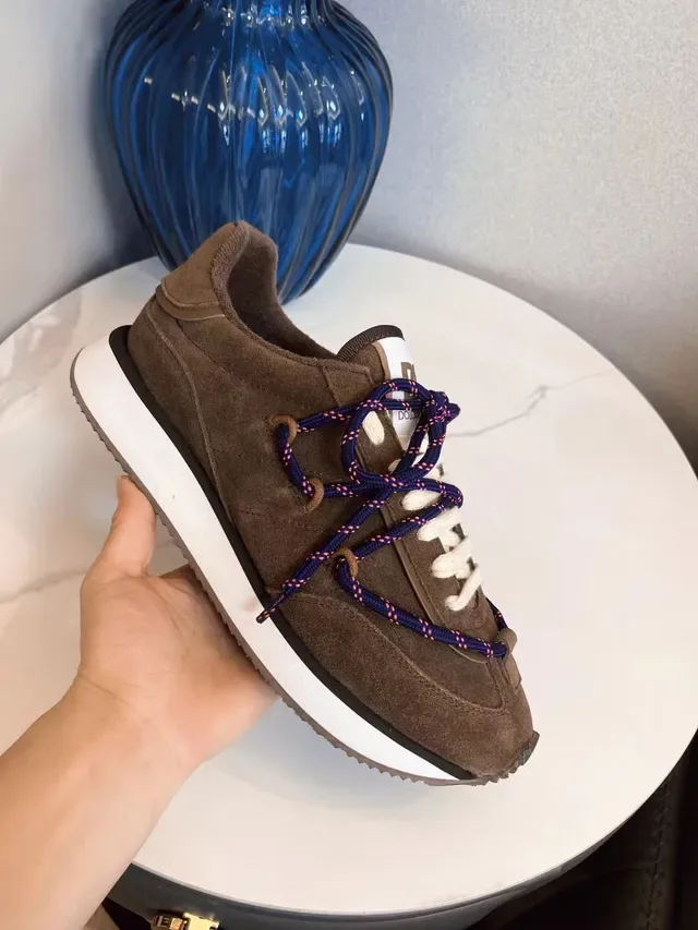 Brown Blue Suede Upper Contrast Rope-Style Laces Sneakers 4