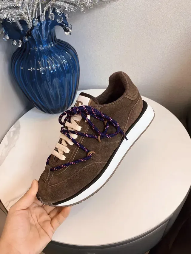 Brown Blue Suede Upper Contrast Rope-Style Laces Sneakers 8