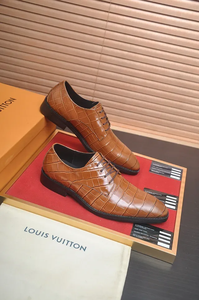 Brown Crocodile-Embossed Cap Toe Oxford Shoes 4