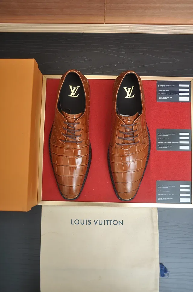Brown Crocodile-Embossed Cap Toe Oxford Shoes 6